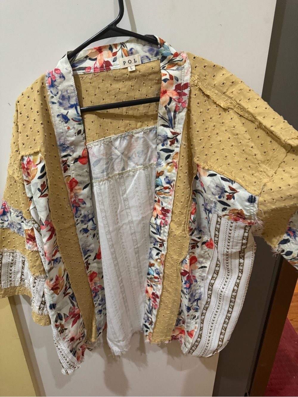POL Yellow Kimono with Multicolor Floral Trim
